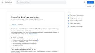 
                            1. Export or back up contacts - Android - Contacts Help - Google Support
