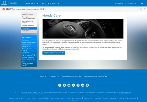 
                            6. Extended Service Contracts | Honda Owners Site