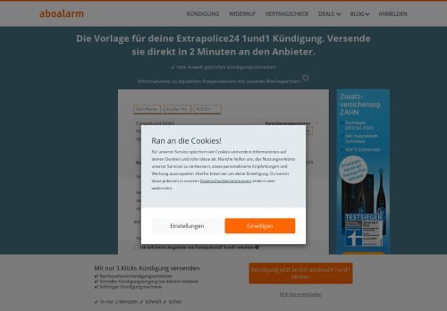 
                            4. Extrapolice24 1und1 direkt online kündigen - Aboalarm