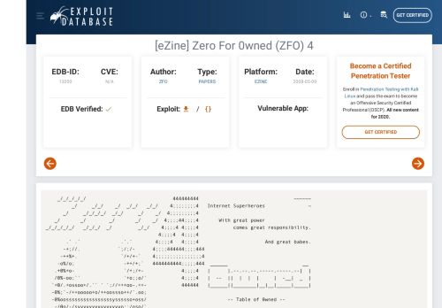 
                            9. [eZine] Zero For 0wned (ZFO) 4 - Exploit Database