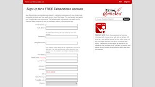 
                            5. EzineArticles Member Signup - New Free Membership ...