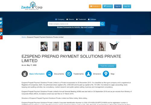 
                            2. EZSPEND PREPAID PAYMENT SOLUTIONS PRIVATE ... - Zauba Corp