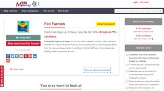 
                            3. Fabfurnish Sign Up & Save: Upto Rs.500 Offer - MeriMoney