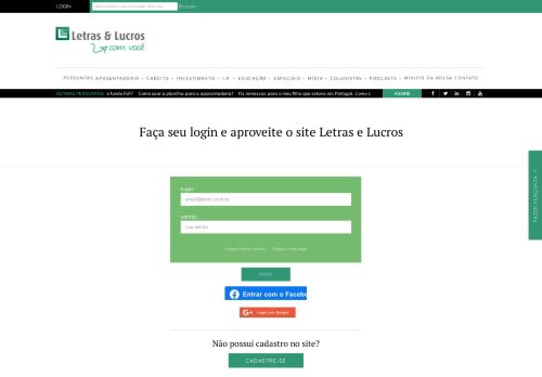 
                            6. Faça seu login e aproveite o site Letras e Lucros - Letras e Lucros - O ...