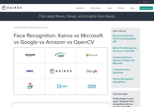 
                            8. Face Recognition: Kairos vs Microsoft vs Google vs Amazon vs OpenCV