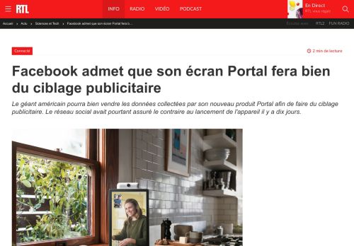
                            9. Facebook admet que son écran Portal fera bien du ciblage publicitaire