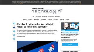 
                            13. Facebook, attacco hacker: colpiti 50 milioni di account - Corriere.it