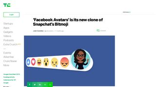 
                            8. 'Facebook Avatars' is its new clone of Snapchat's Bitmoji | TechCrunch