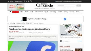 
                            11. Facebook blocks its app on Windows Phone - Deccan Chronicle