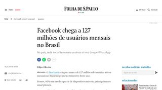 
                            11. Facebook chega a 127 milhões de usuários mensais no Brasil - 18/07 ...