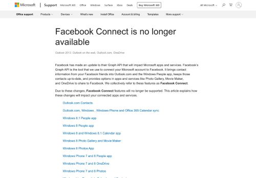 
                            6. Facebook Connect is no longer available - Office Support