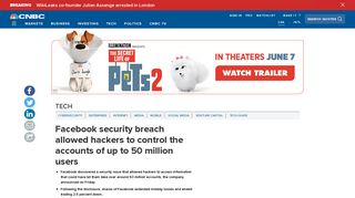 
                            9. Facebook discovered 'security issue' affecting 50 million ... - CNBC.com