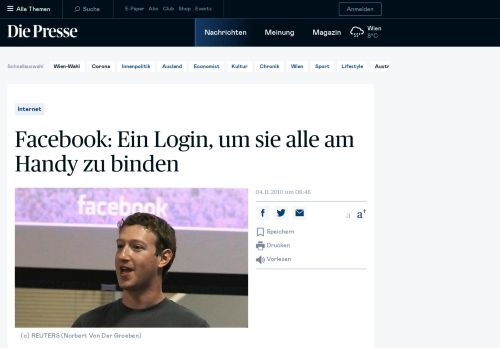 
                            5. Facebook: Ein Login, um sie alle am Handy zu binden « DiePresse.com