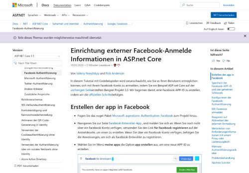 
                            1. Facebook externe Anmeldung Setup in ASP.NET Core | Microsoft Docs