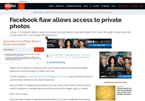 
                            12. Facebook flaw allows access to private photos | ZDNet