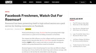 
                            12. Facebook Freshmen, Watch Out For Roomsurf – Adweek