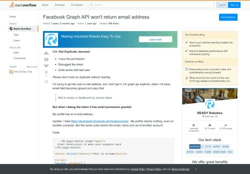 
                            1. Facebook Graph API won't return email address - Stack Overflow
