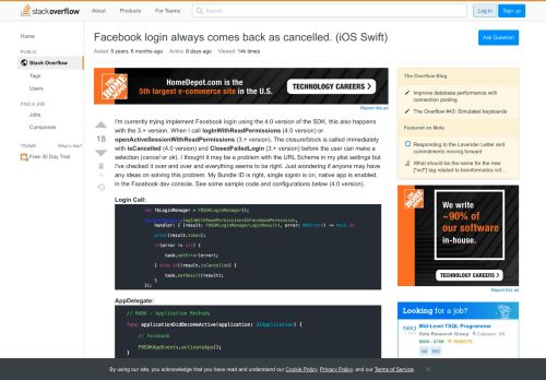 
                            1. Facebook login always comes back as cancelled. (iOS Swift) - Stack ...