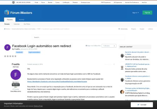 
                            12. Facebook Login automático sem redirect - PHP - Fórum iMasters