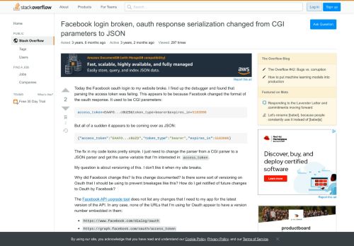 
                            13. Facebook login broken, oauth response serialization changed from ...