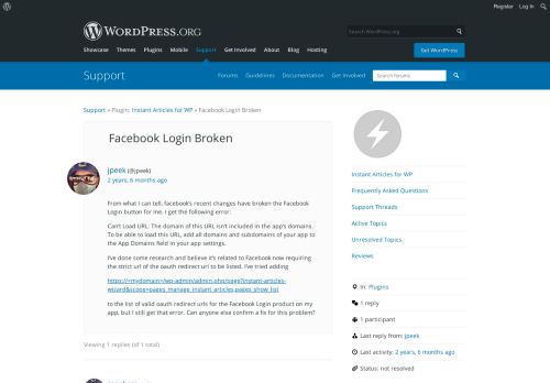 
                            9. Facebook Login Broken | WordPress.org