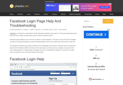 
                            13. Facebook Login Page Help And Troubleshooting - gHacks ...