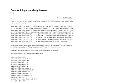 
                            11. Facebook login suddenly broken - help - Meteor forums