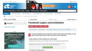 
                            5. Facebook-Logins nachvollziehen | c't Magazin - Heise