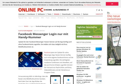 
                            4. Facebook Messenger Login nur mit Handy-Nummer - onlinepc.ch