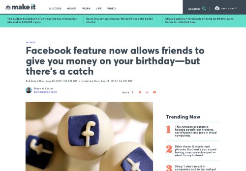
                            8. Facebook now allows friends to give you birthday money - CNBC.com