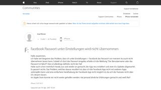 
                            8. Facebook Passwort unter Einstellungen wir… - Apple Community