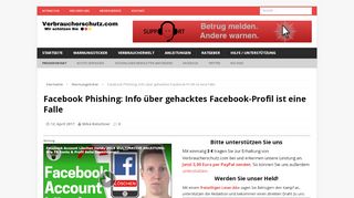 
                            6. Facebook Phishing: Info über gehacktes Facebook-Profil ist eine Falle