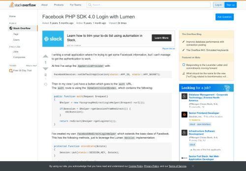 
                            3. Facebook PHP SDK 4.0 Login with Lumen - Stack Overflow
