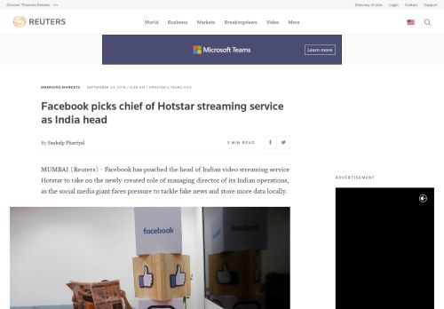 
                            11. Facebook picks chief of Hotstar streaming service as India head ...