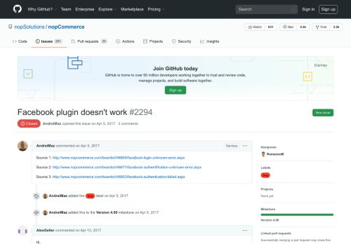 
                            13. Facebook plugin doesn't work · Issue #2294 · nopSolutions ... - GitHub