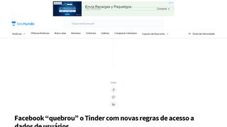 
                            13. Facebook “quebrou” o Tinder com novas regras de acesso a dados de ...