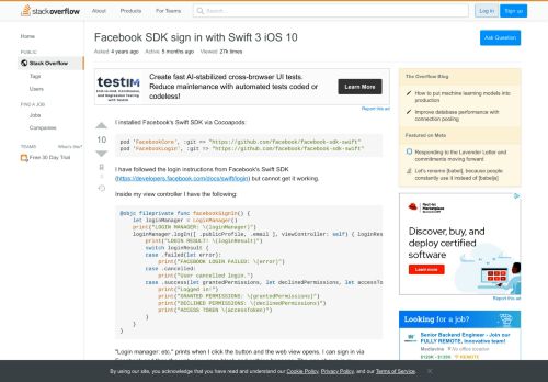 
                            11. Facebook SDK sign in with Swift 3 iOS 10 - Stack Overflow