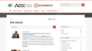 
                            8. Facebook - Site search | Scamwatch