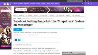 
                            8. Facebook testing Snapchat-like 'Snapstreak' feature on Messenger ...