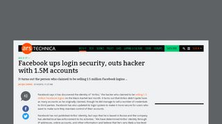 
                            6. Facebook ups login security, outs hacker with 1.5M accounts | Ars ...