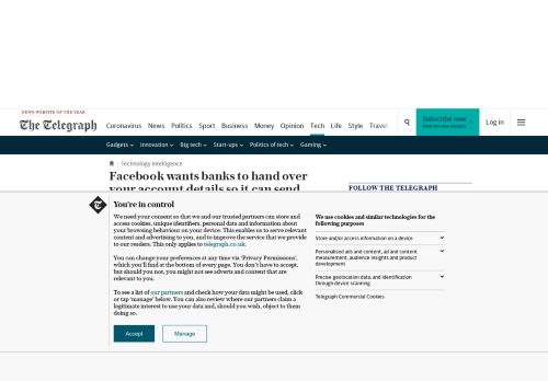 
                            9. Facebook wants banks to hand over your account details so it can ...