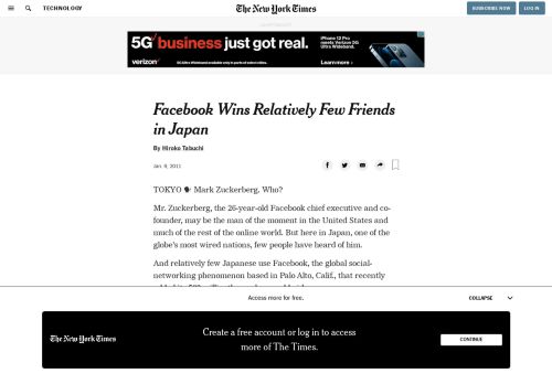 
                            6. Facebook Wins Relatively Few Friends in Japan - The New York Times