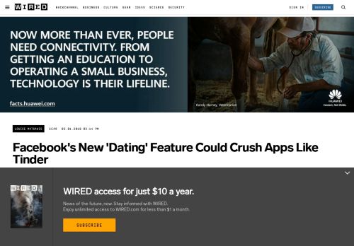 
                            3. Facebook's New 'Dating' Feature Could Crush Apps Like Tinder | WIRED