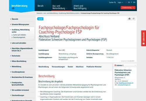 
                            13. Fachpsychologe/Fachpsychologin für Coaching-Psychologie FSP ...