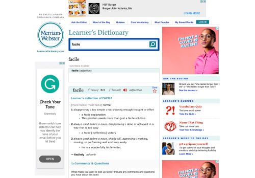 
                            3. Facile - Definition for English-Language Learners from Merriam ...