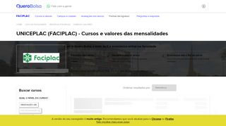 
                            4. FACIPLAC - Cursos e Valores das Mensalidades | Quero Bolsa