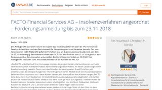 
                            9. FACTO Financial Services AG – Insolvenzverfahren angeordnet ...
