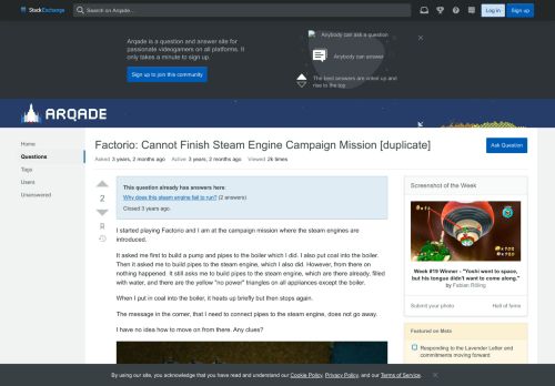 
                            9. Factorio: Cannot Finish Steam Engine Campaign Mission - Arqade