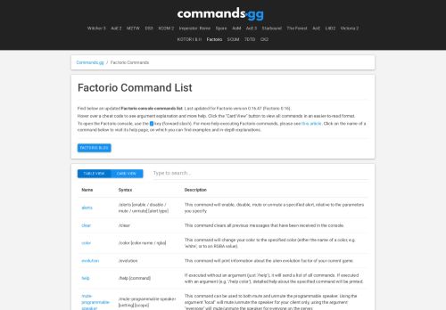 
                            8. Factorio Commands List | Commands.gg