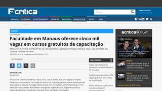 
                            9. Faculdade em Manaus oferece cinco mil vagas em cursos gratuitos de ...